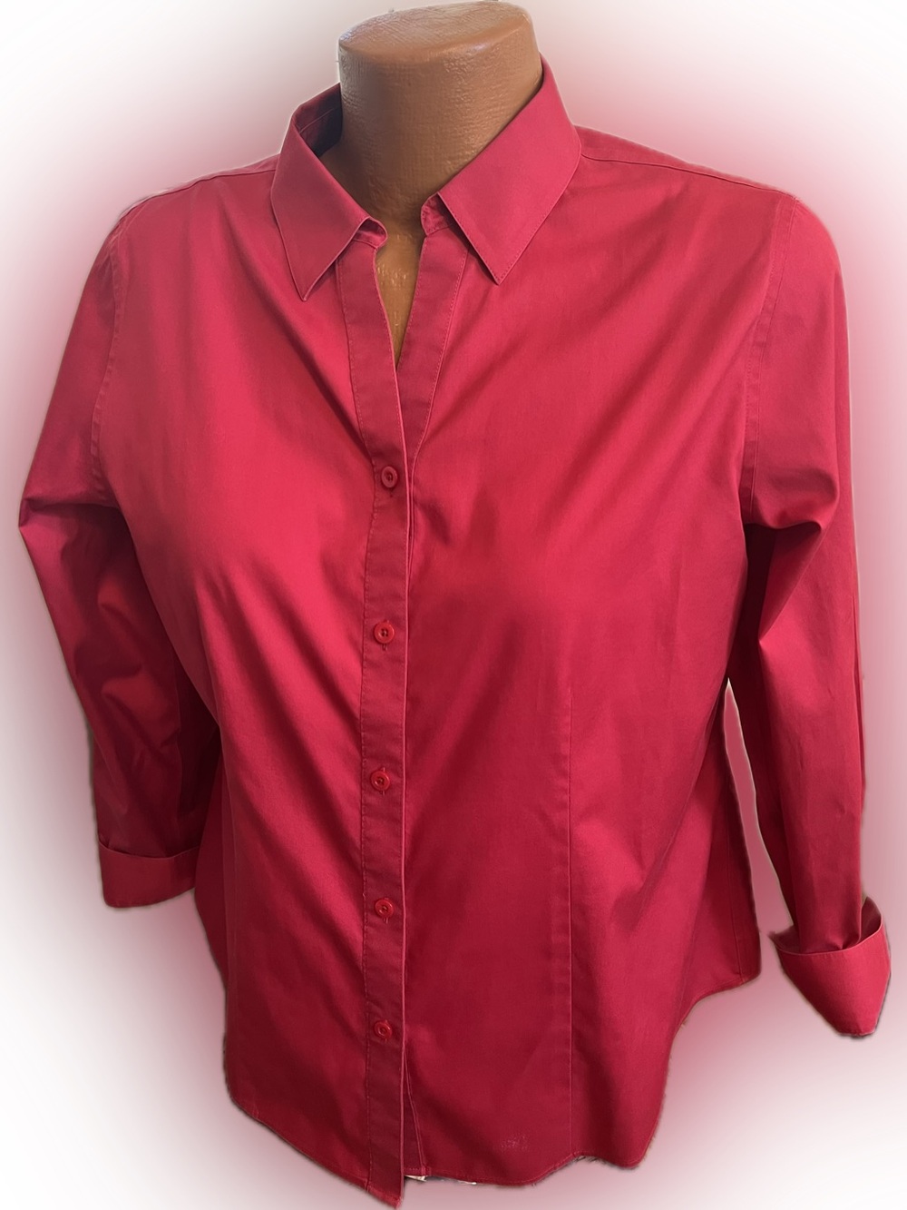 Chico’s no iron crisp cotton long sleeved blouse real red like new! 2 /L 12/14